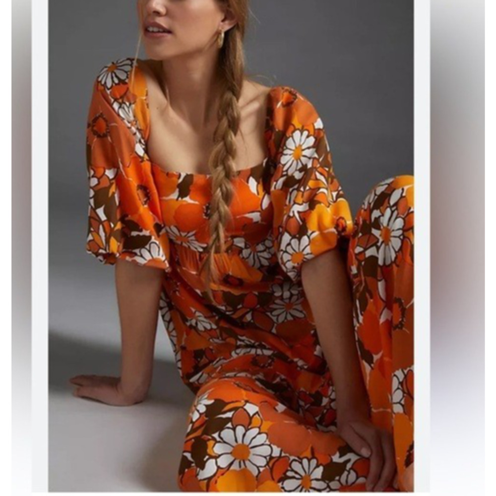 Revolve Faithfull The Brand Kiona Isola Floral Printed Dress Orange Sz 6 A004054 - Picture 2 of 13